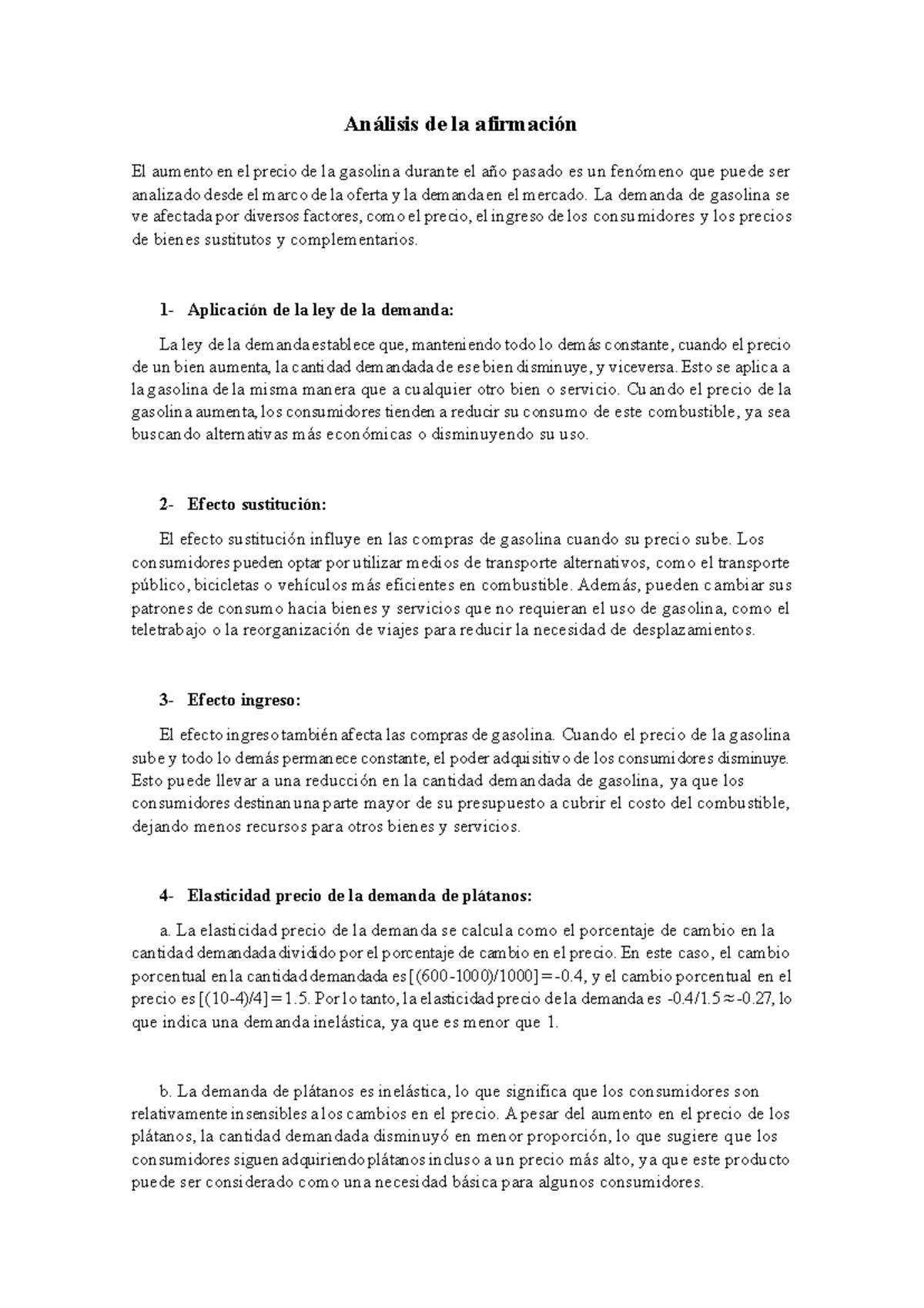 ECONOMIA I TAREA IIII - Análisis de la afirmación El aumento en el ...