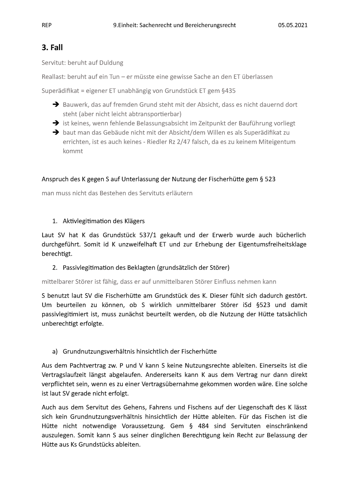 REP 9 - Repetitorium Mitschrift - REP 9: Sachenrecht Und ...