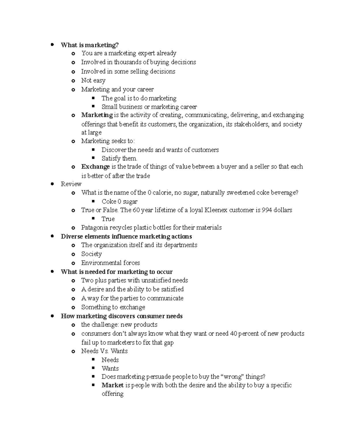 Chapter 1 Marketing - notes - What is marketing? o You are a marketing ...
