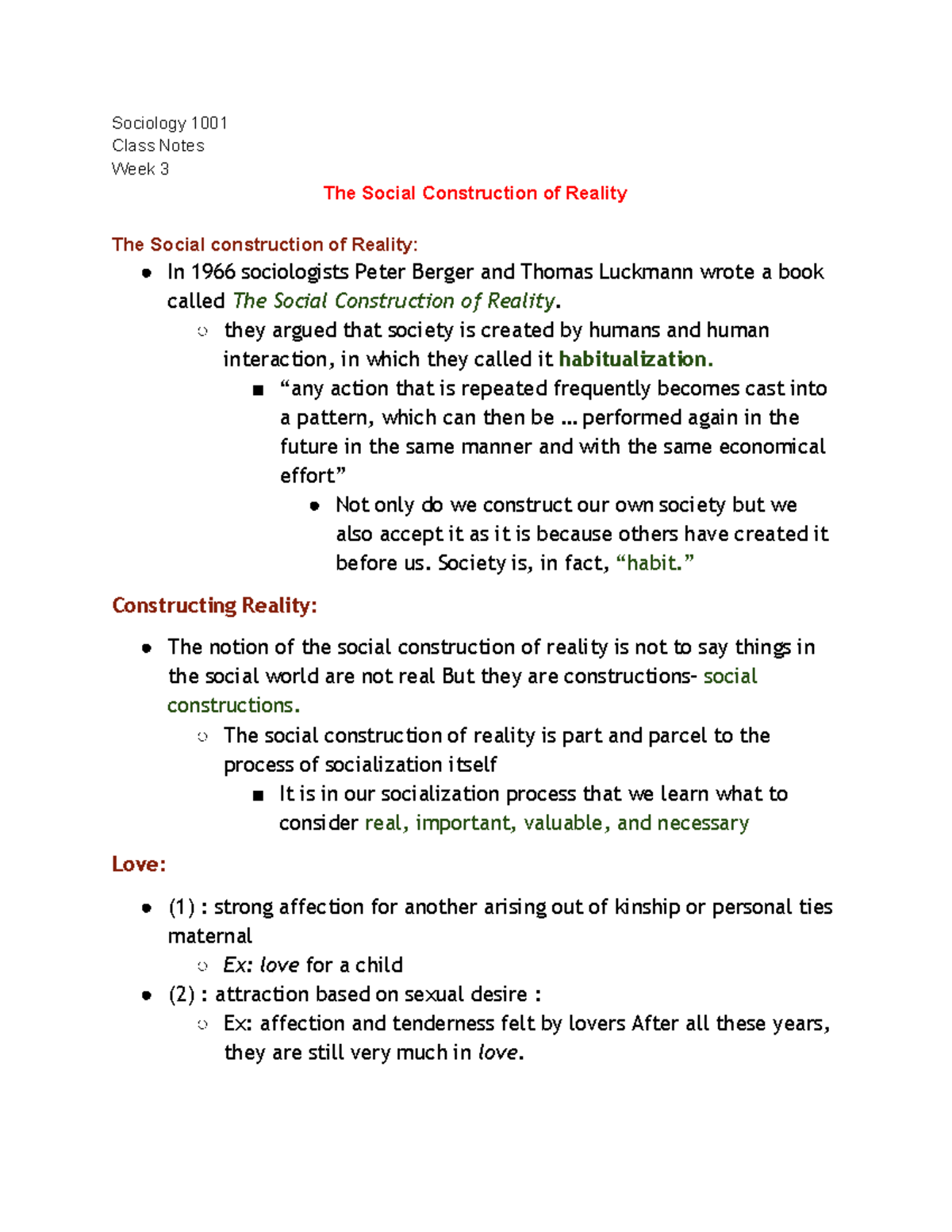 Sociology 1001 Week 3 - Lecture notes 2 - Sociology 1001 Class Notes ...