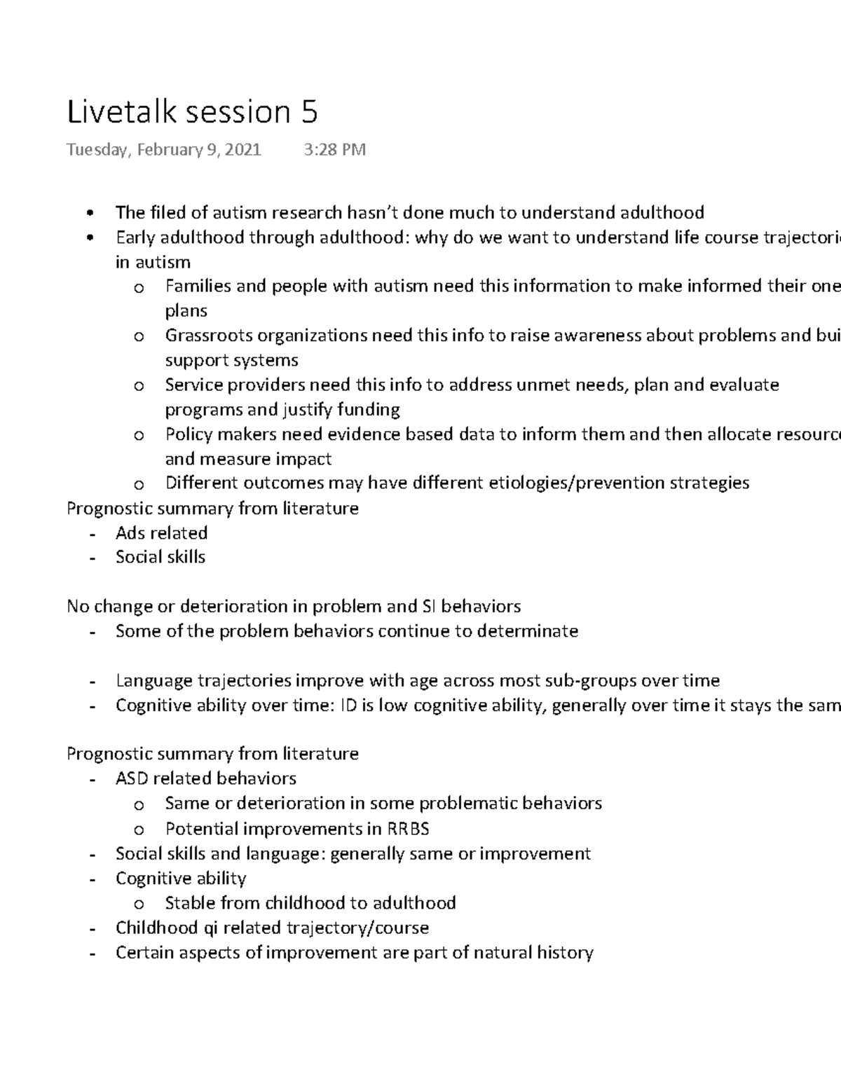 Livetalk session 5 - Lecture notes 5 - The filed of autism research ...