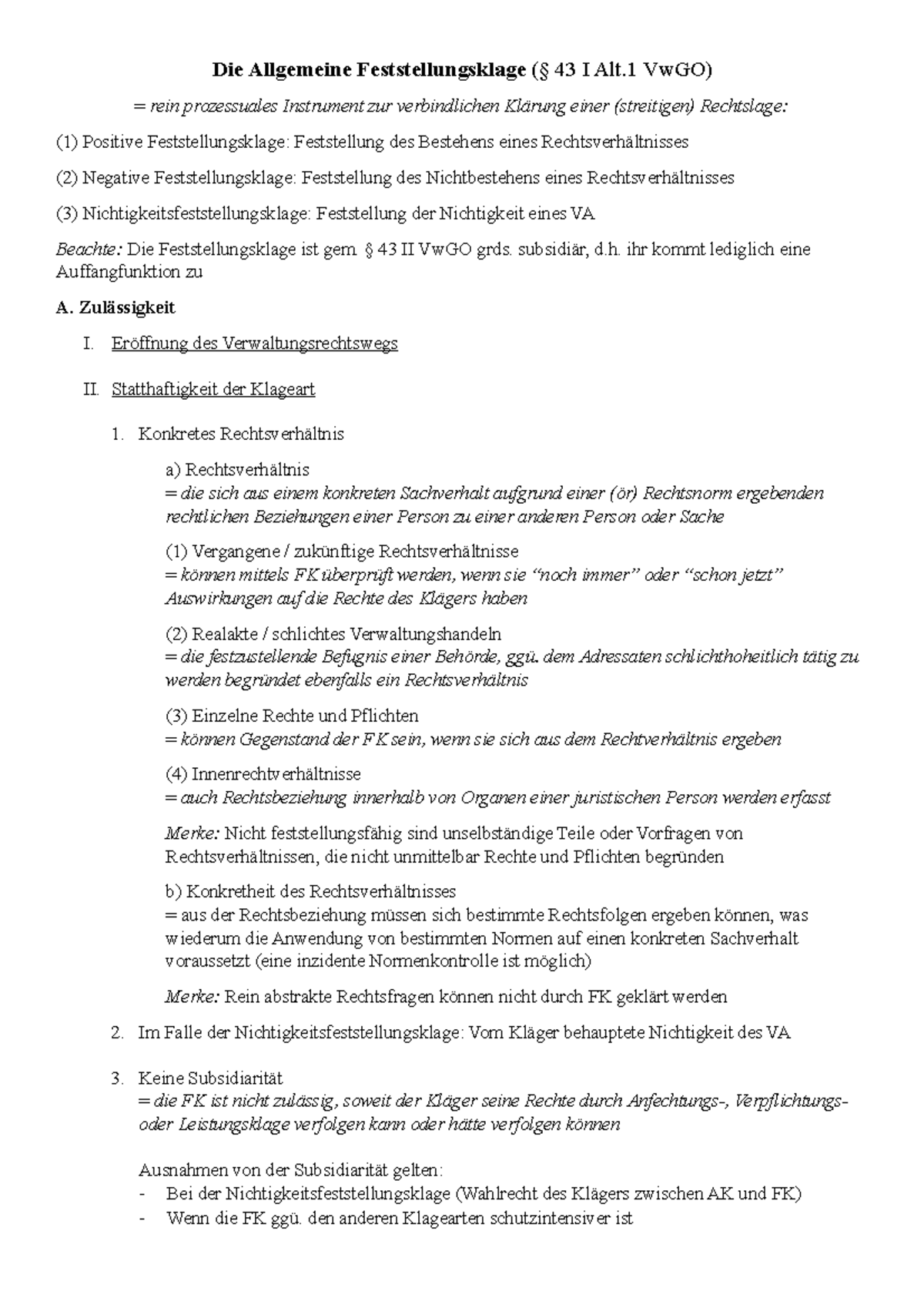Feststellungsklage - Prüfungsschema und Definitionen - Die Allgemeine ...