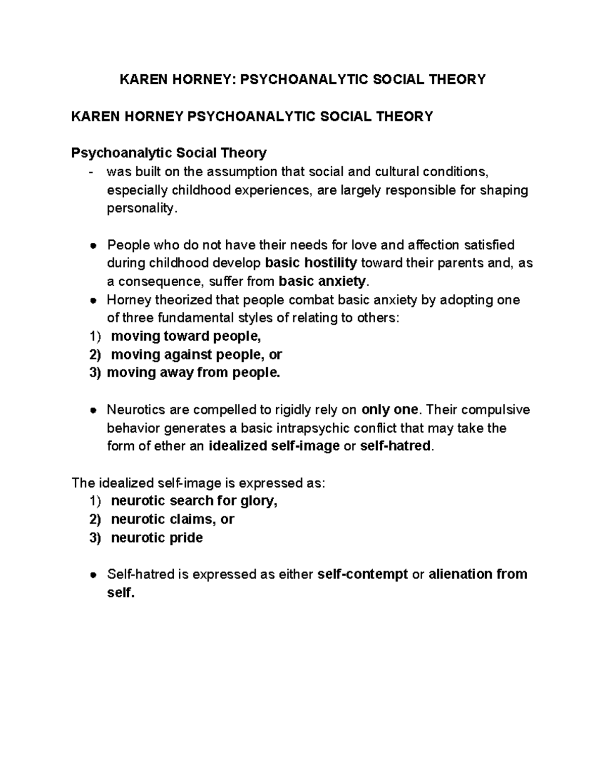 Karen Horney- Psychoanalytic Social Theory - KAREN HORNEY ...