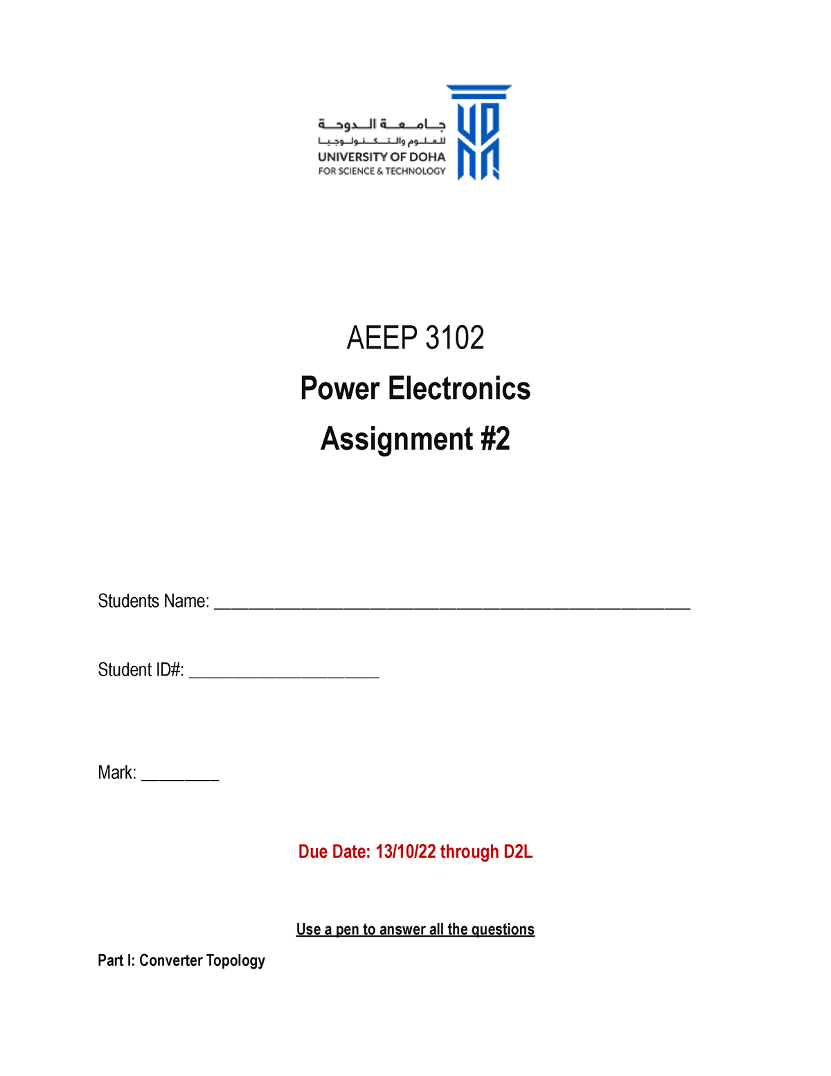 power electronics assignment questions