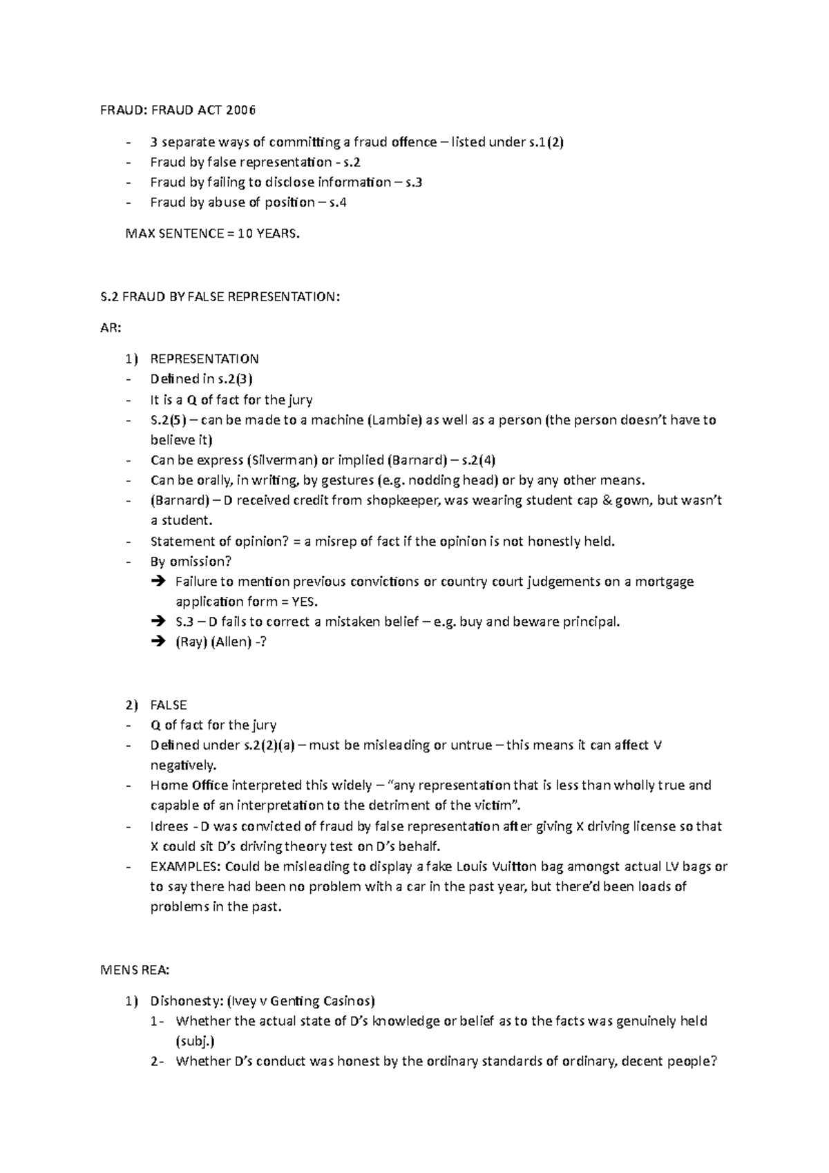 Fraud Offences Revision - FRAUD: FRAUD ACT 2006 3 separate ways of ...