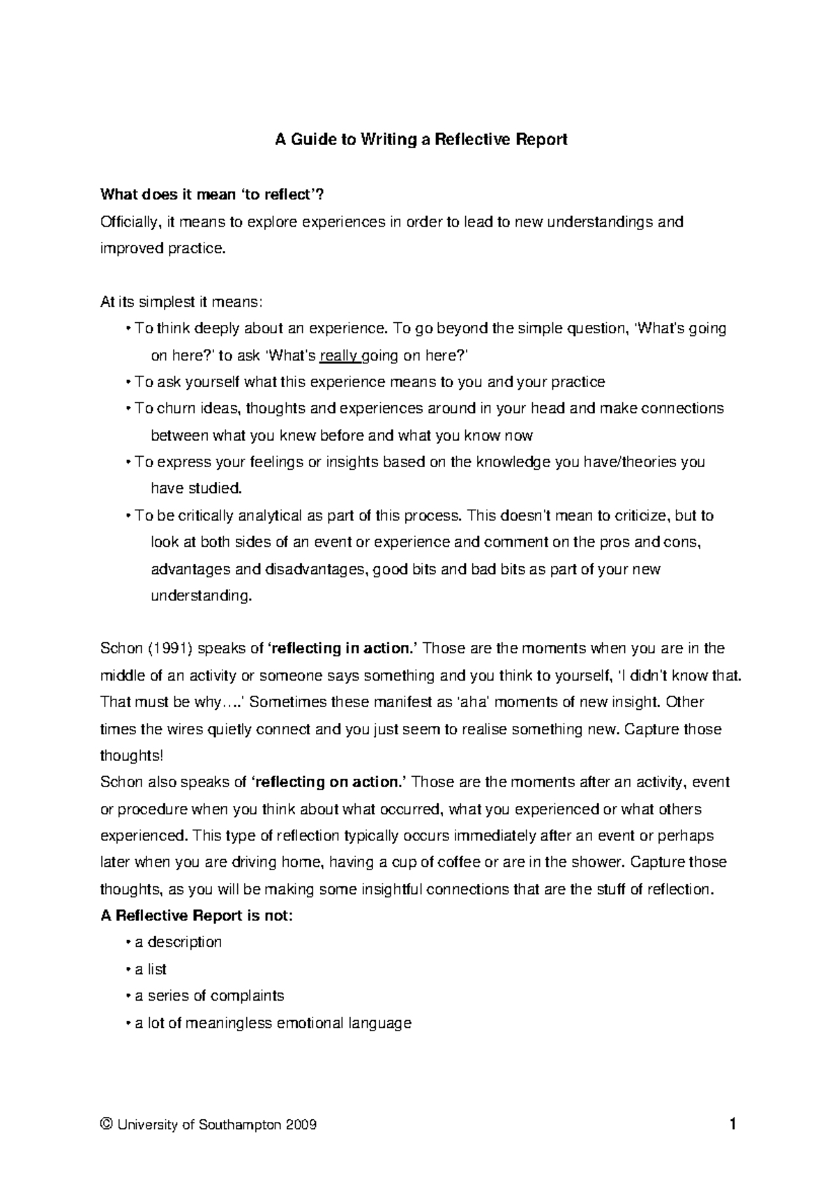 Reflective Writing Guide A Guide to Writing a Reflective Report What