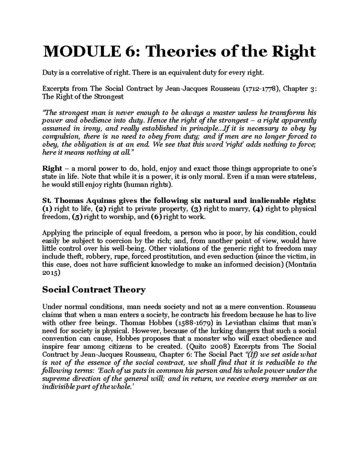 Module 6 Theories of the Right - MODULE 6: Theories of the Right Duty ...