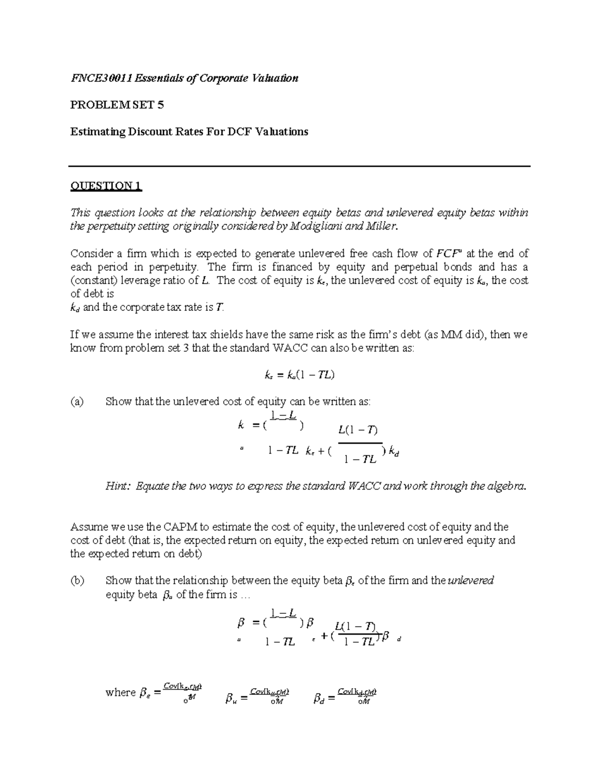 5 30011 Discount Rates Problem Set 24 - σ 2 σ 2 σ 2 FNCE30011 ...