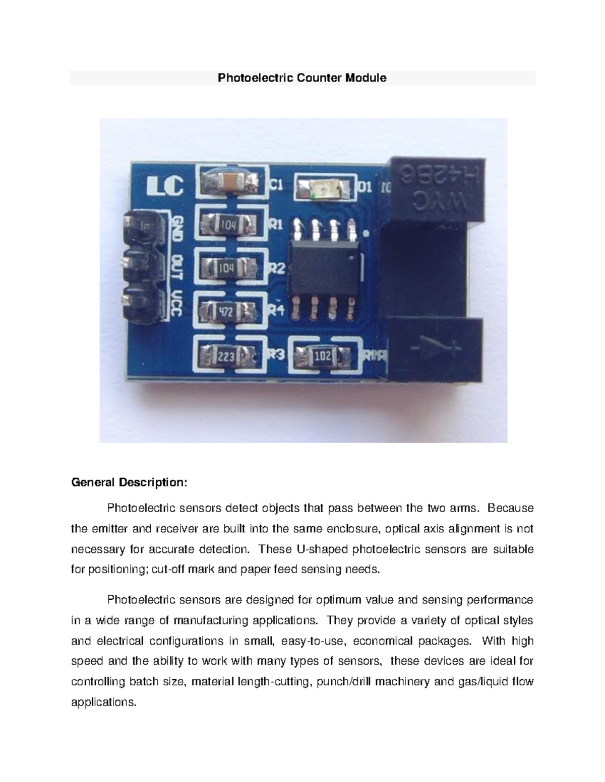Photoelectric Counter Module Photoelectric Counter Module General