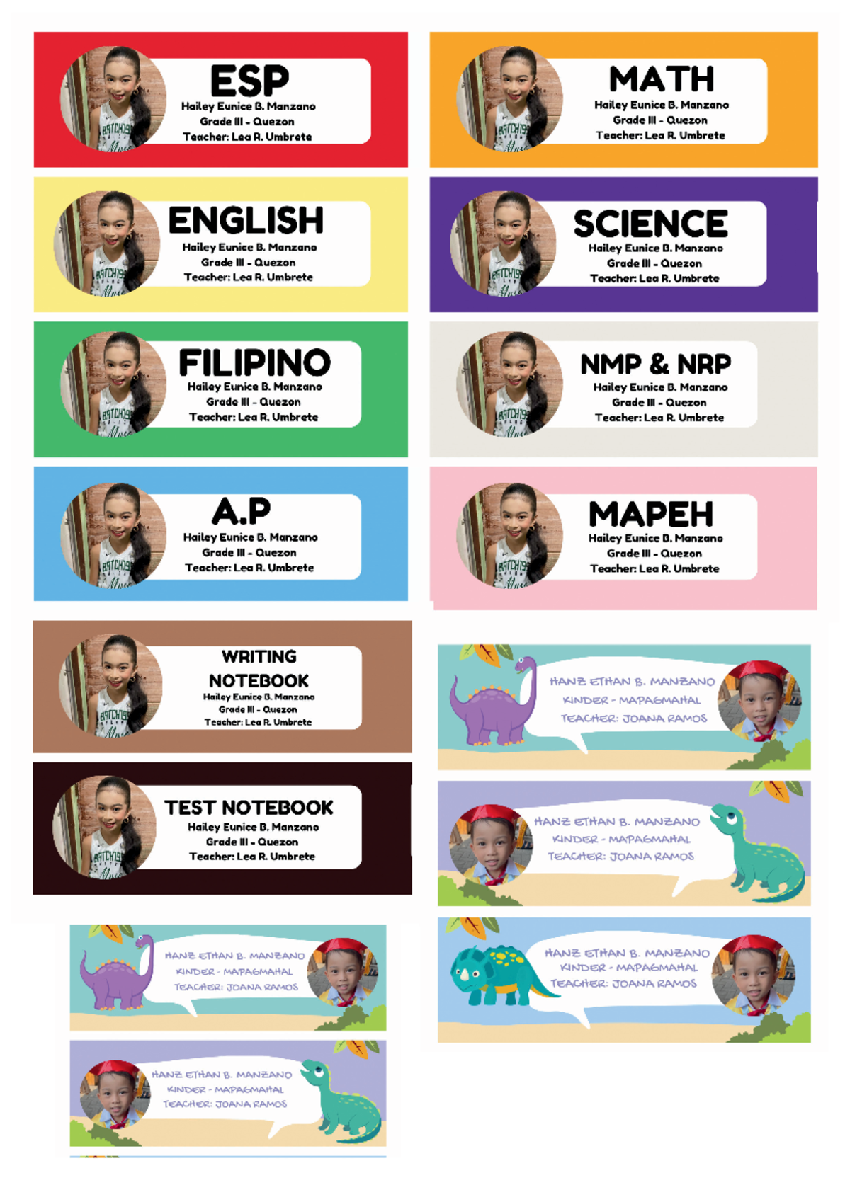 Copy of Colorful Illustrated School Folder Label - ESP MATH Hailey ...