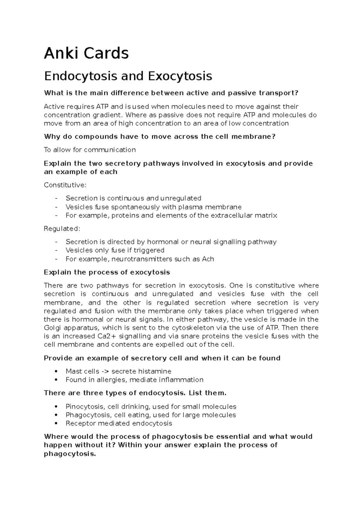 Anki Cards Summarised Notes Anki Cards Endocytosis and Exocytosis