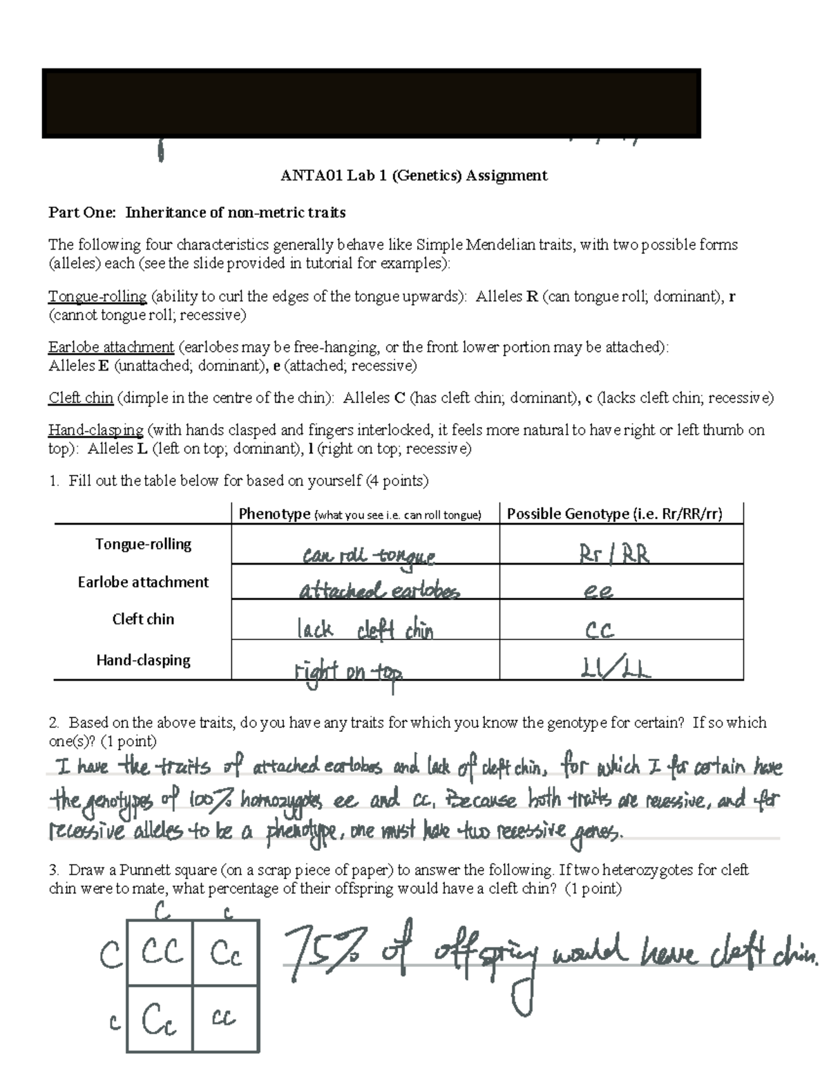 ANTA01 Lab 1 Notes Fall 2020 - Tutorial Number: Total Score: / Name ...