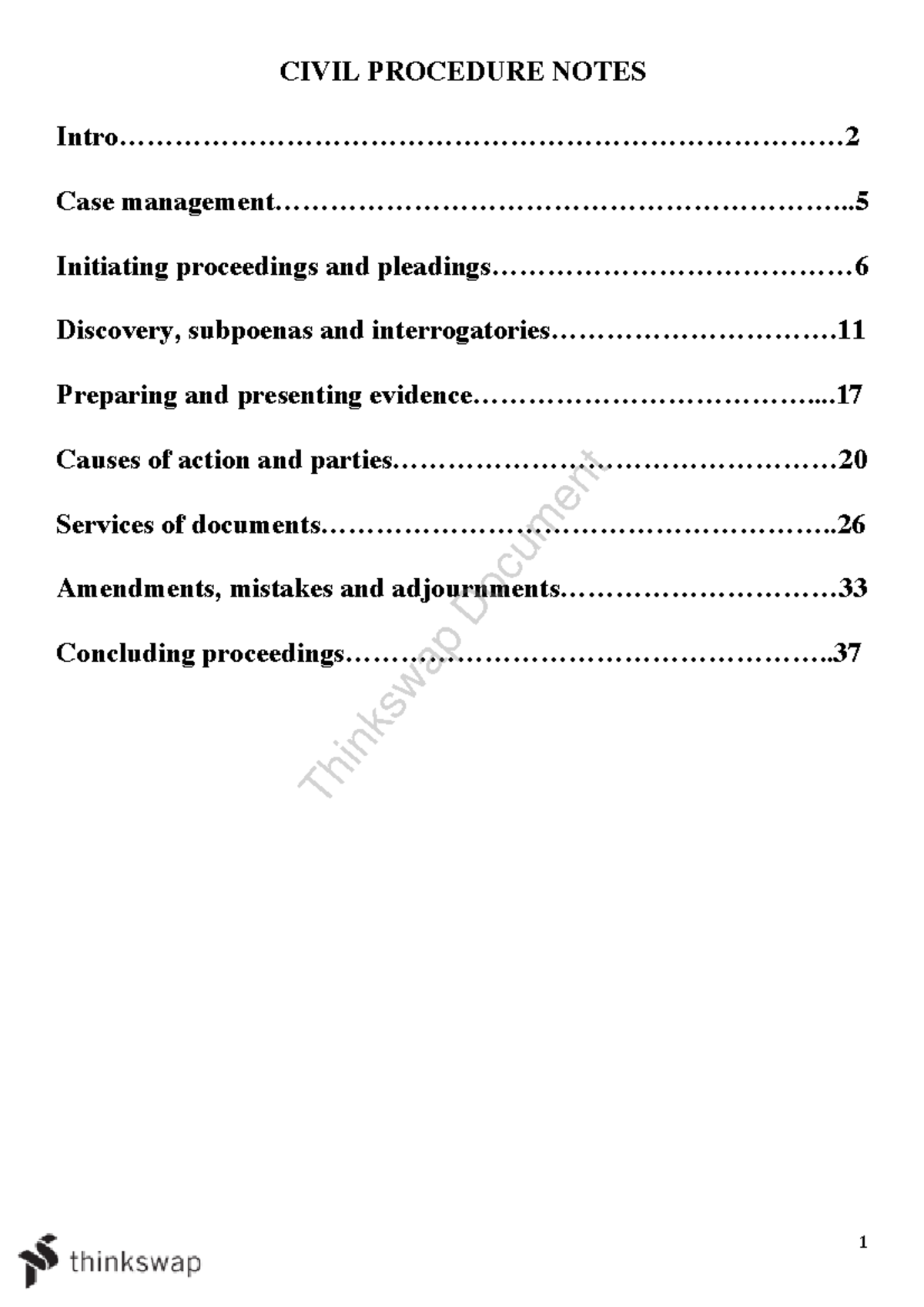 LLB-300-Civil-Procedure-Notes - 1 CIVIL PROCEDURE NOTES - Studocu