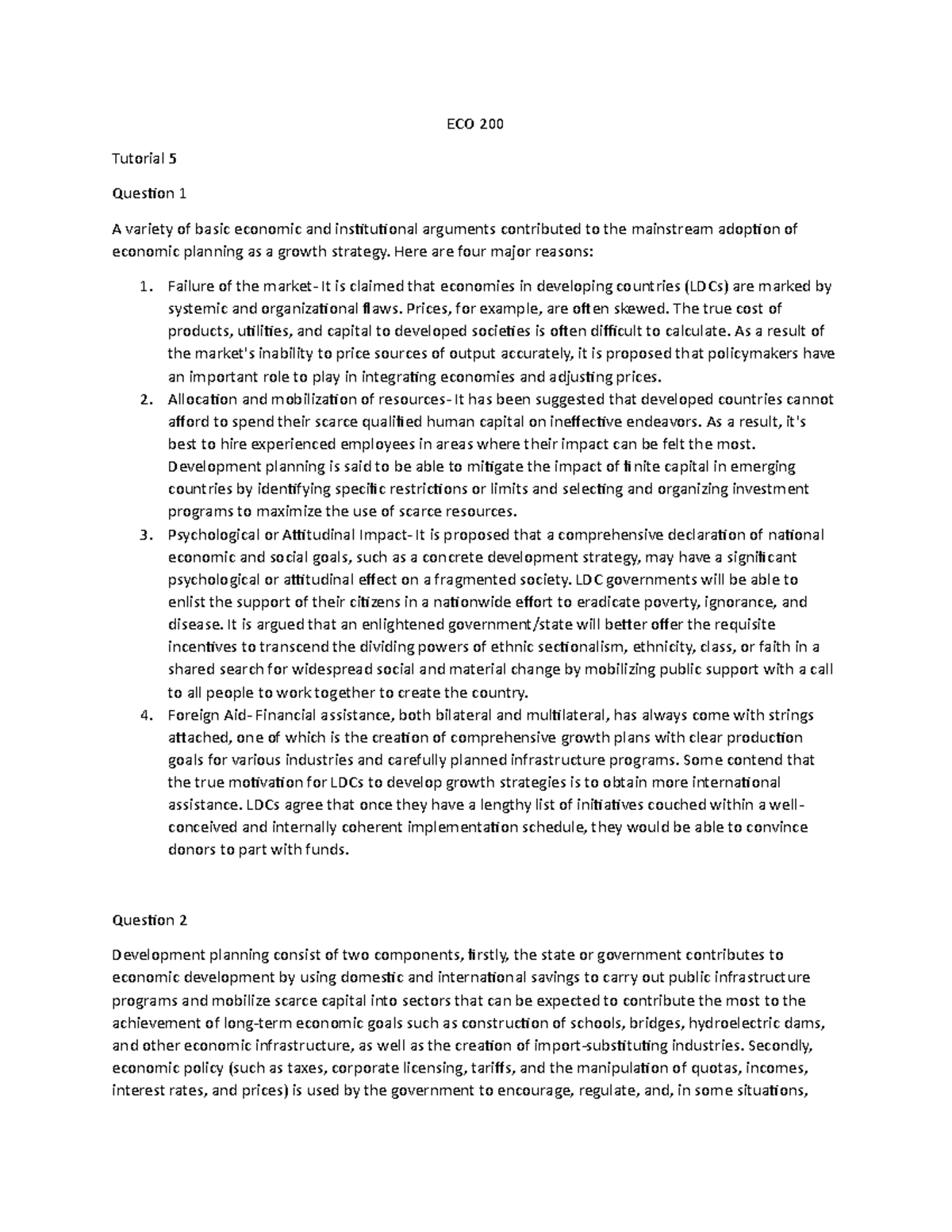 ECO 200 pacific oceans - ECO 200 Tutorial 5 Question 1 A variety of ...