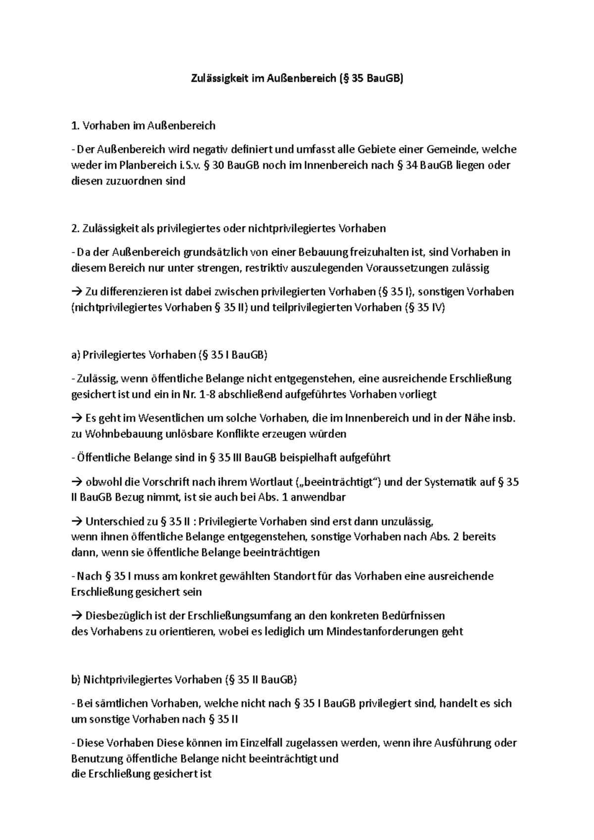 Zulässigkeit im Außenbereich Zulässigkeit im Außenbereich (§ 35 BauGB