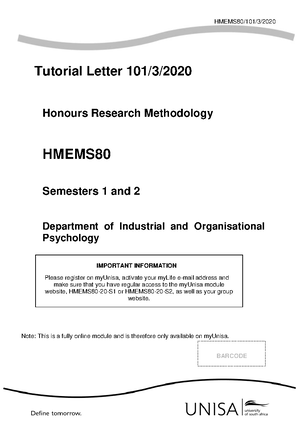 BUSINESS MANAGEMENT - Tutorial Letter 101/3/ Honours Research ...