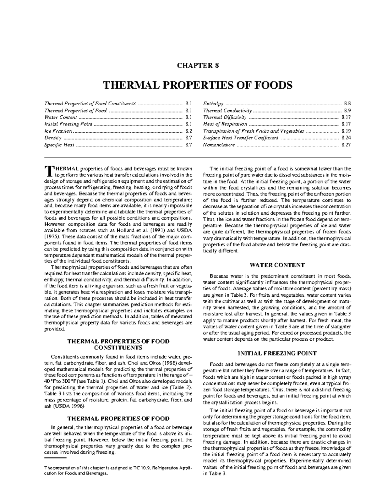 L2 - Apuntes 1 - CHAPTER 8 THERMAL PROPERTIES OF FOODS ####### Thermal ...