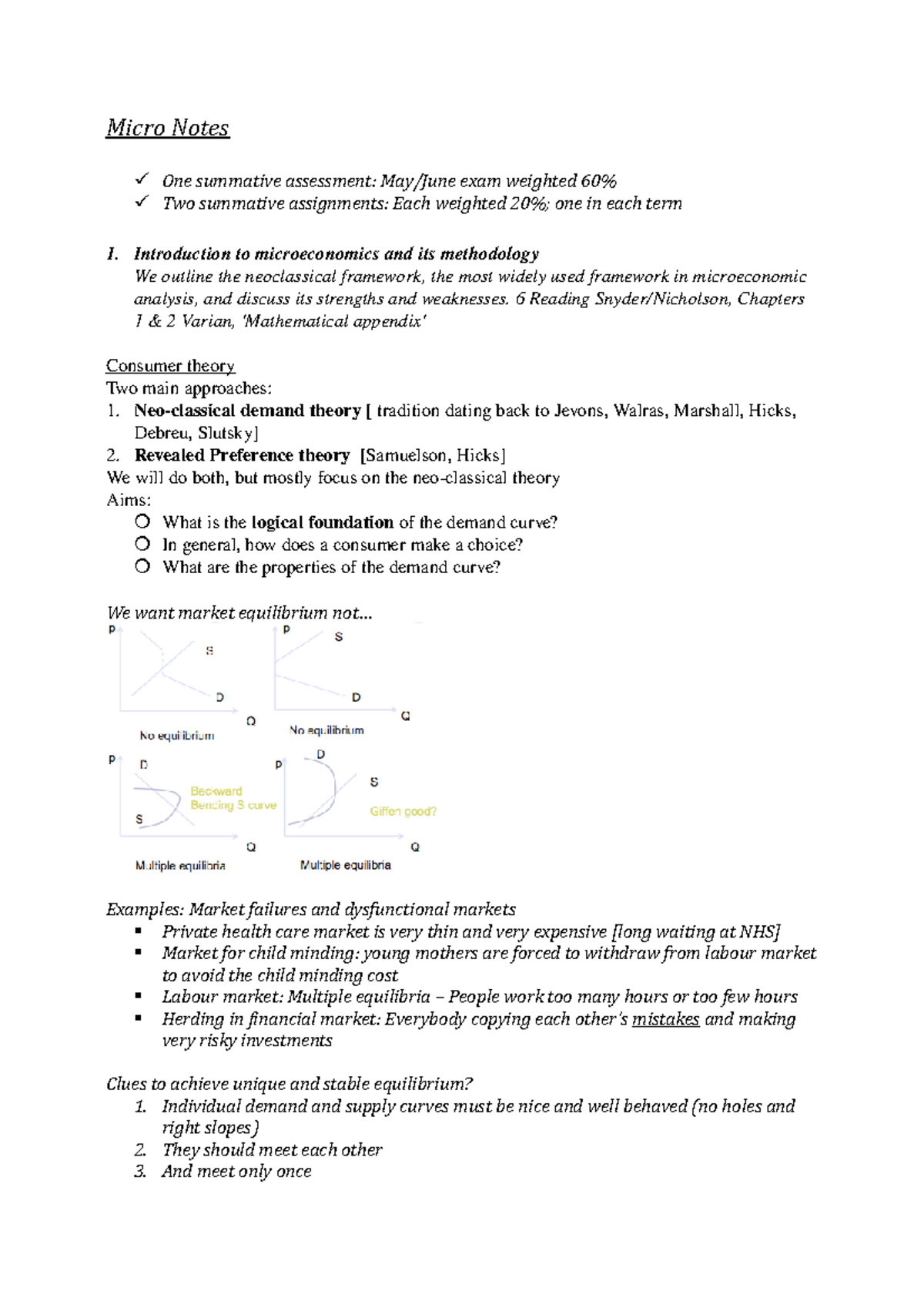 Micro Notes for term 1 - Micro Notes One summative assessment: May/June ...