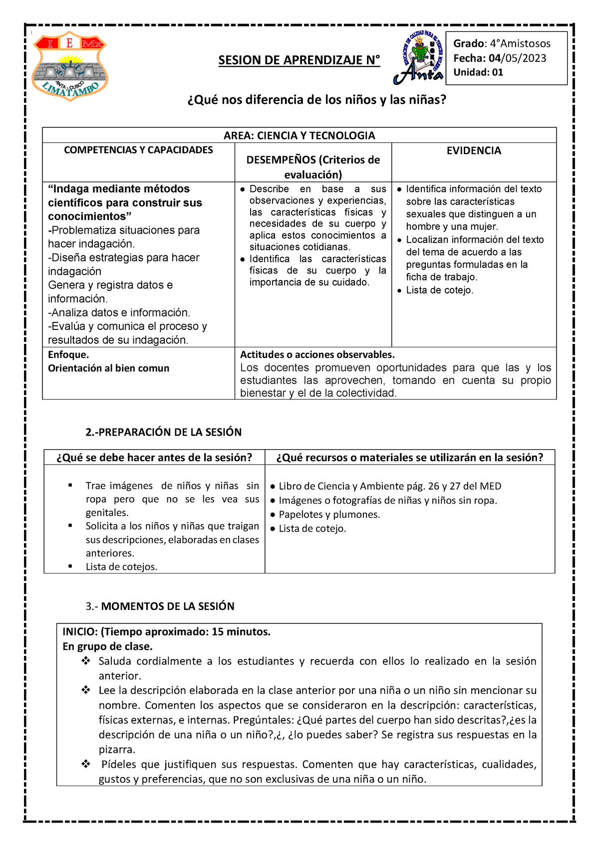 Sesión Ciencia Y Ambiente Dia 18 Abril 2023 Sesion De Aprendizaje N° ¿qué Nos Diferencia De 4460