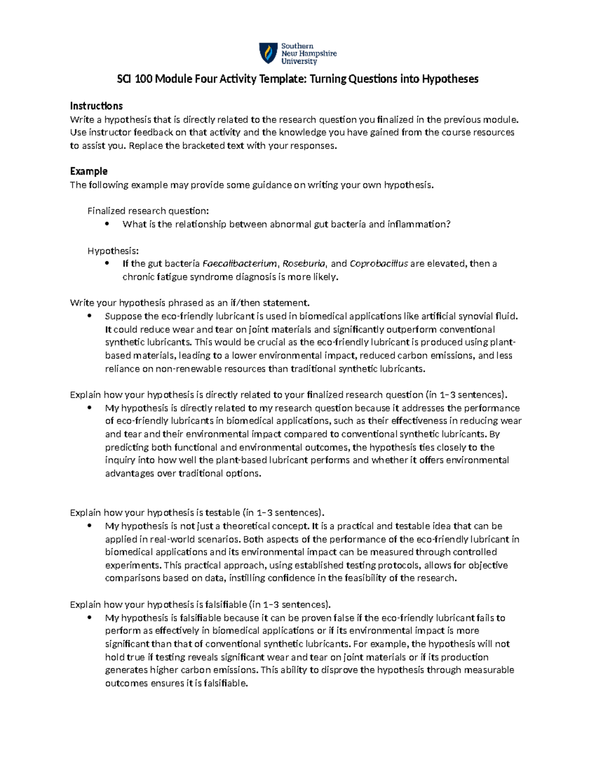 SCI 100 Module Four Activity Template - Use instructor feedback on that ...