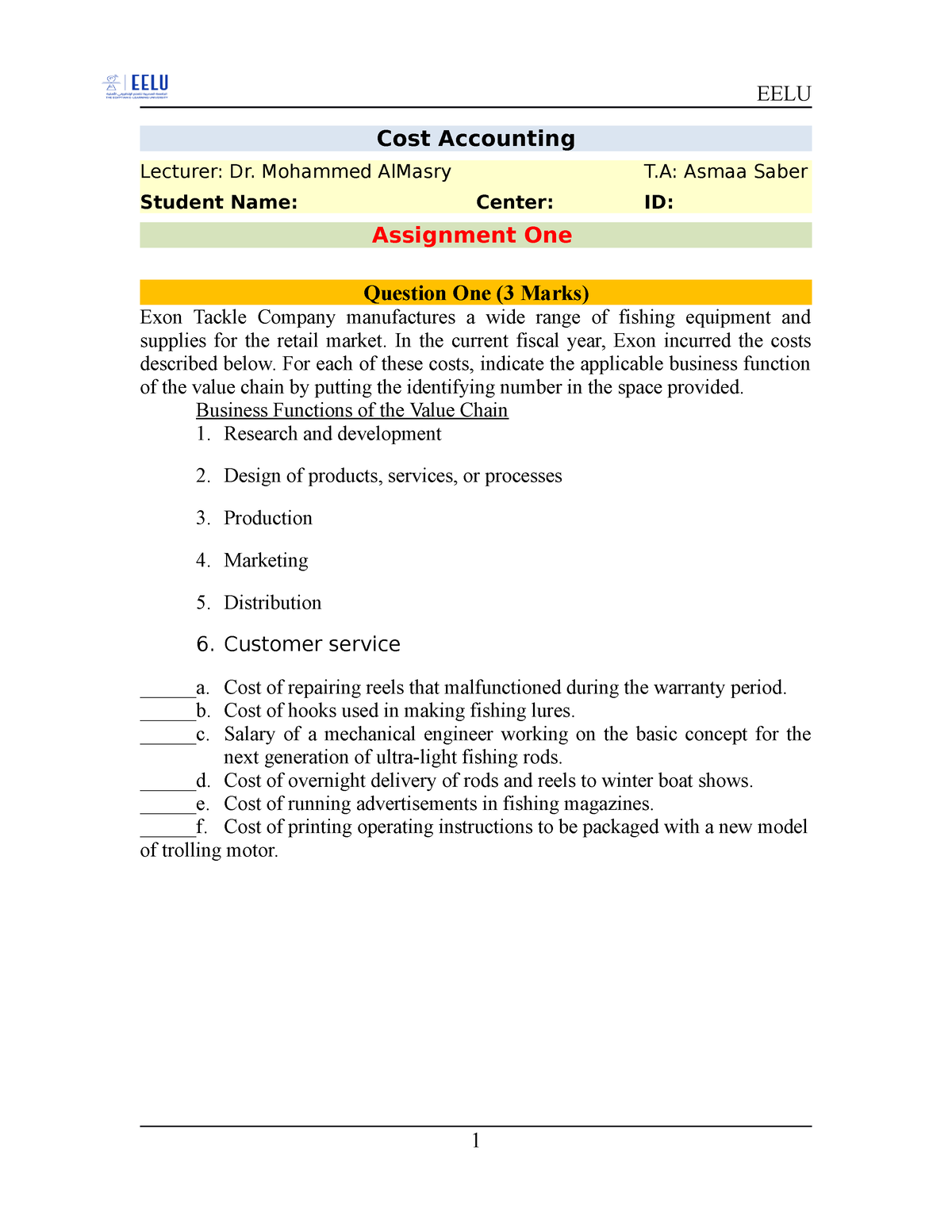 cost and management accounting assignment 1