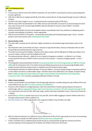 LMP Plan - Labour Market Policy Intensive Essay Plan. Did really well in the HSC exams