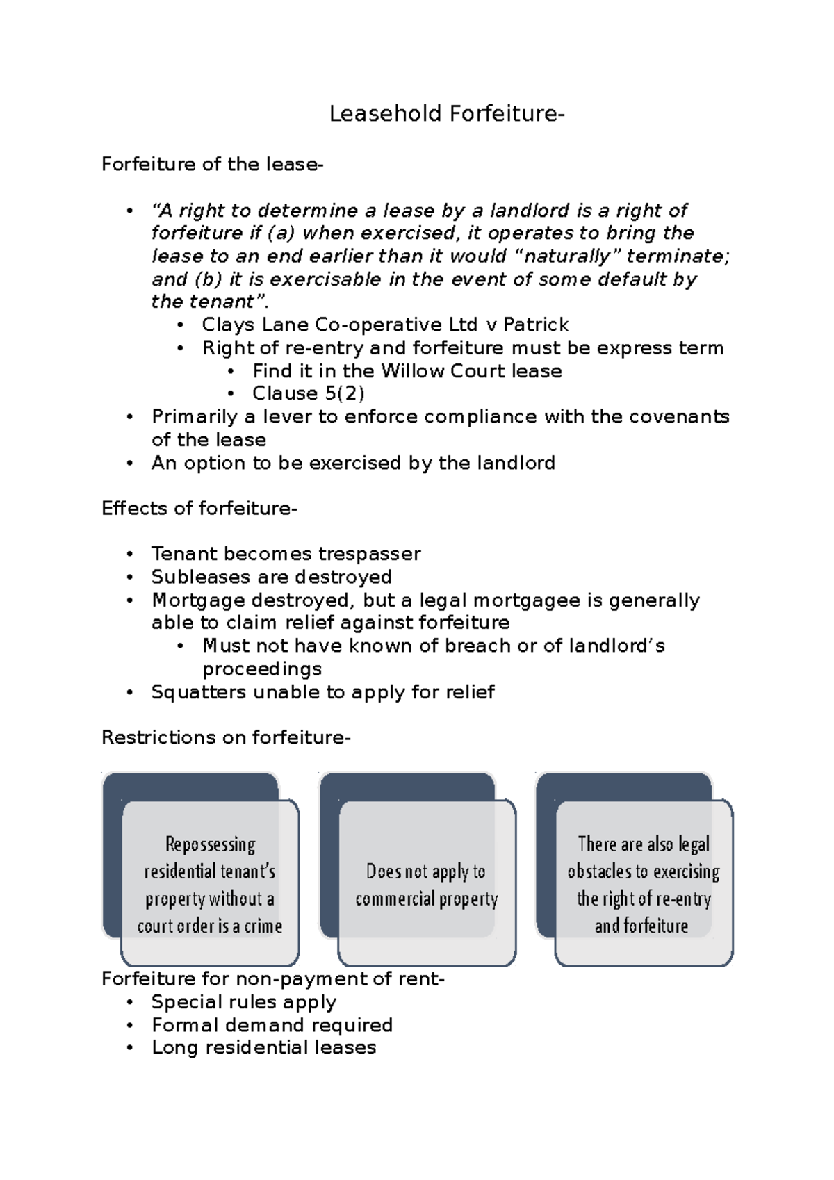 Leasehold Forfeiture - Leasehold Forfeiture- Forfeiture of the lease ...