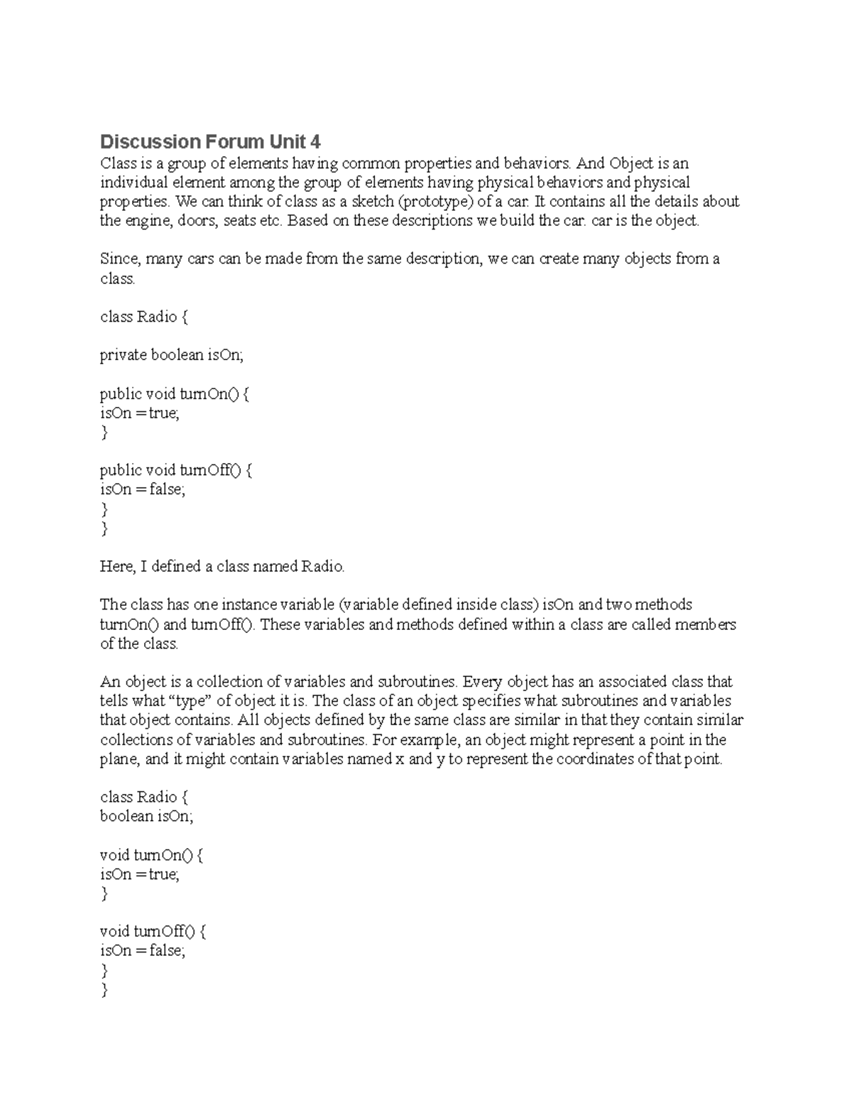 Discussion Forum Unit 4 2 - And Object is an individual element among ...