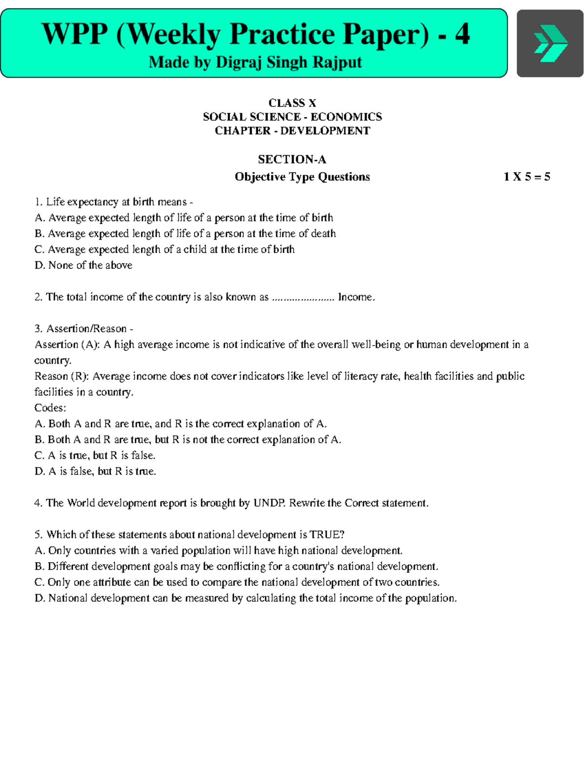 Chapter 2 Development - vdggdgdg - CLASS X SOCIAL SCIENCE - ECONOMICS ...