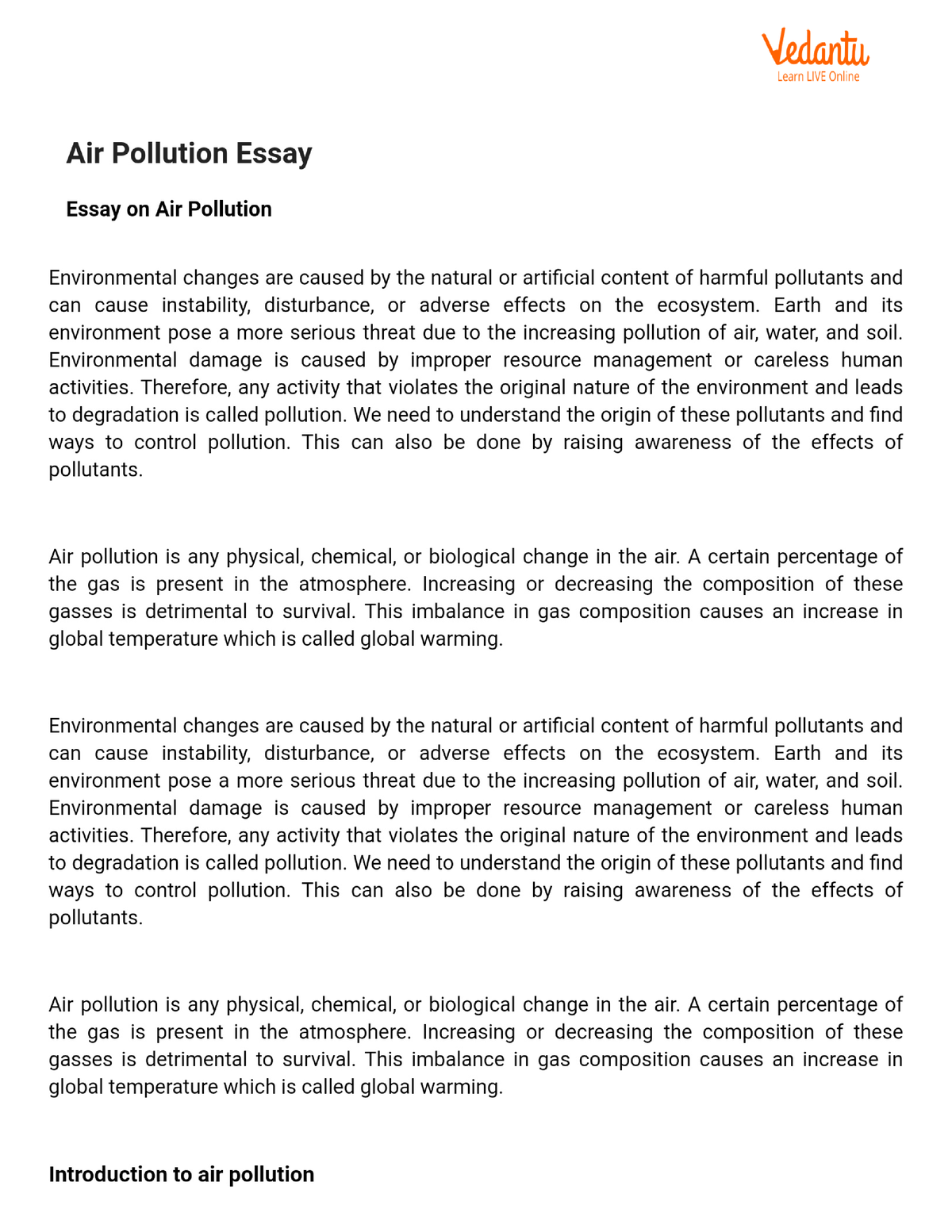 air pollution essay in science