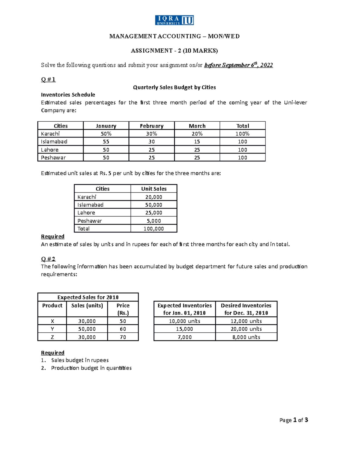 Assignment-2 - abc - MANAGEMENT ACCOUNTING – MON/WED ASSIGNMENT - 2 (10 ...