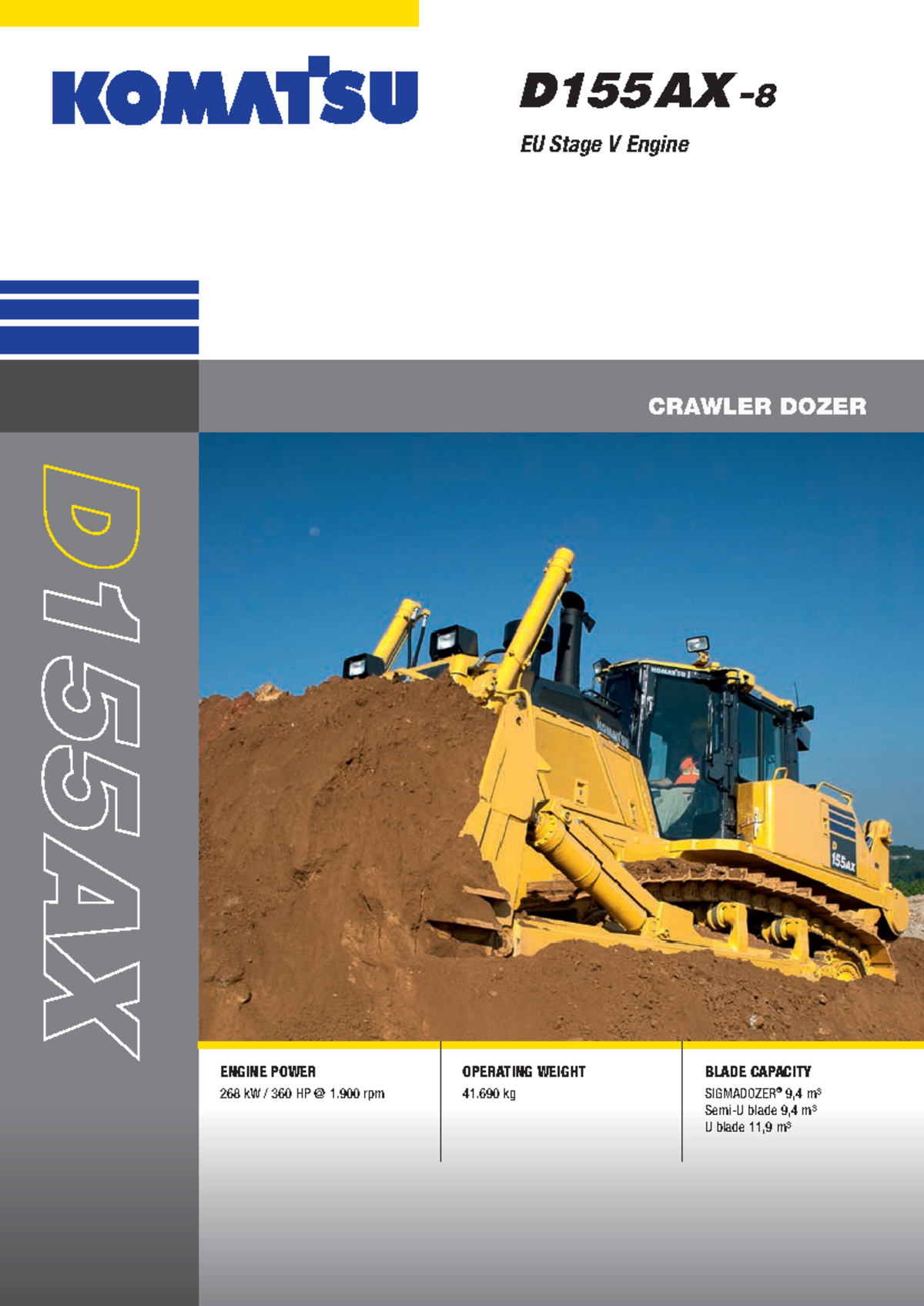Komatsu Crawler Dozer D155AX-8 - CRAWLER DOZER ENGINE POWER 268 kW ...