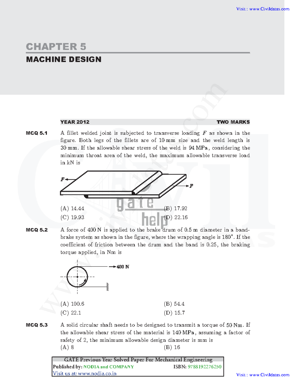 Gate Gate CHAPTER 5 MACHINE DESIGN GATE Previous Year Solved Paper