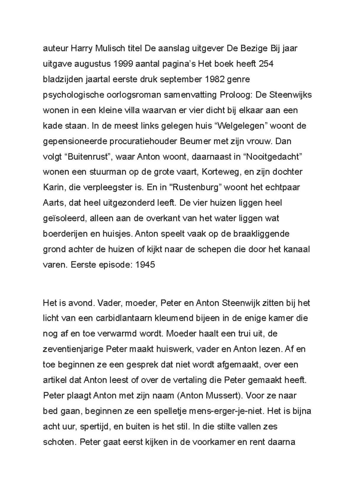 Book Verslag De Aanslag Door Harry Milsch - Auteur Harry Mulisch Titel ...