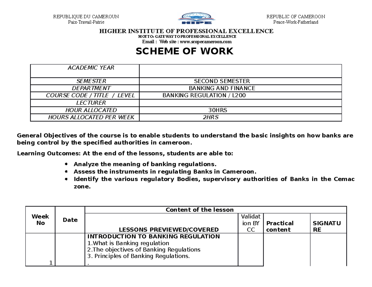 Banking regulation this scheme will help student know the course