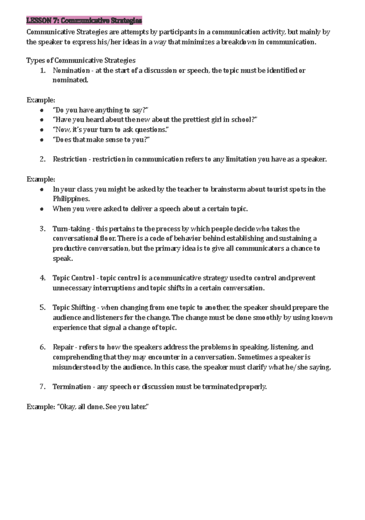 Communicative Strategies - LESSON 7: Communicative Strategies ...