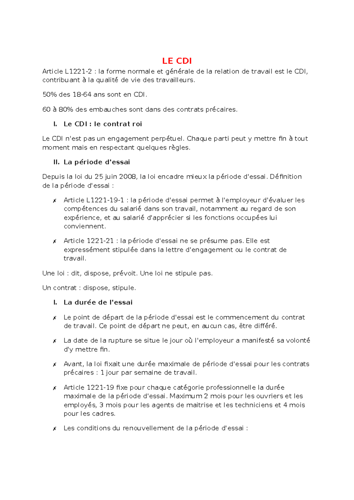 LE CDI - des ans sont en CDI. 60 des embauches sont dans des contrats I ...