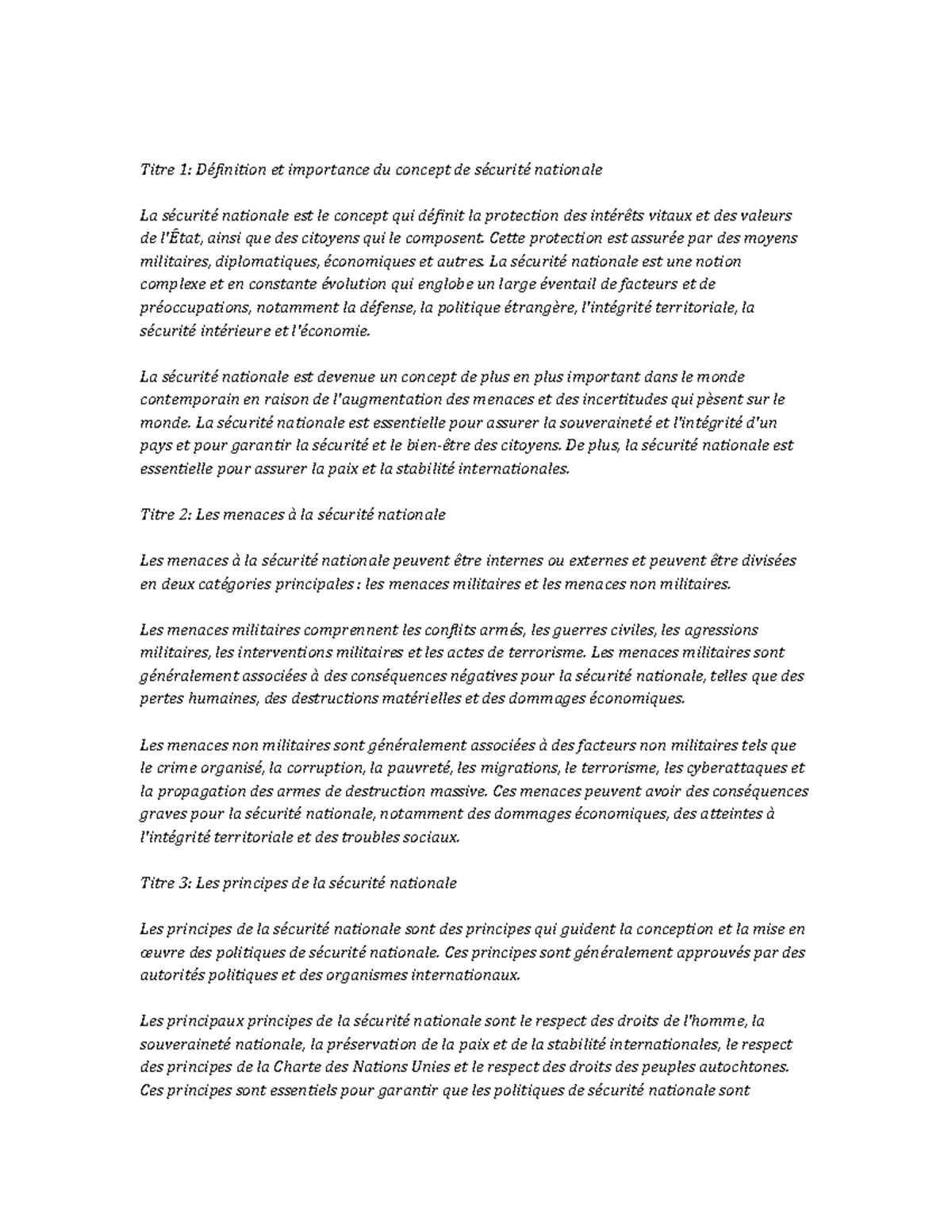 National Security Studies Study Notes Titre 1 Définition et