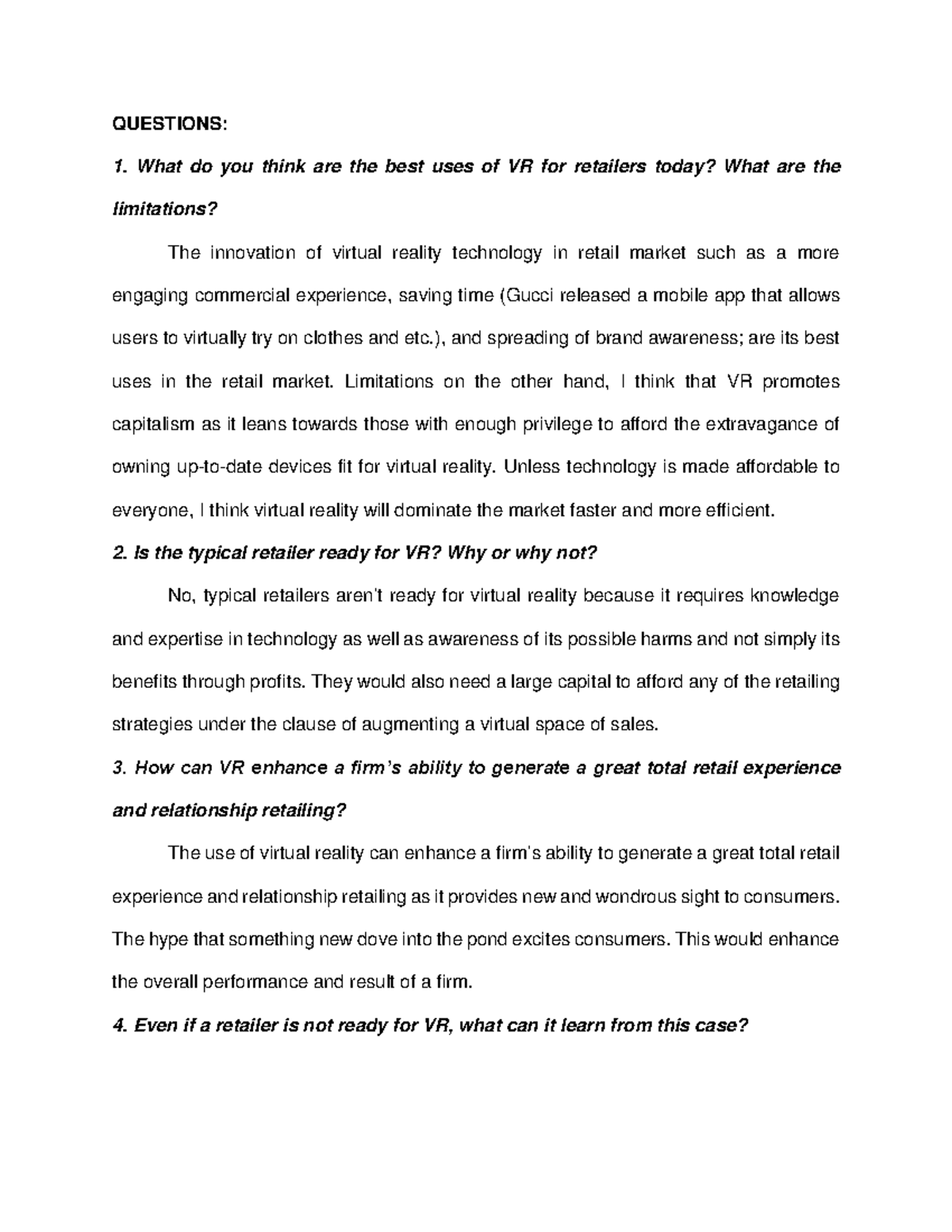 Activity on Virtual Reality QUESTIONS What do you think are the best