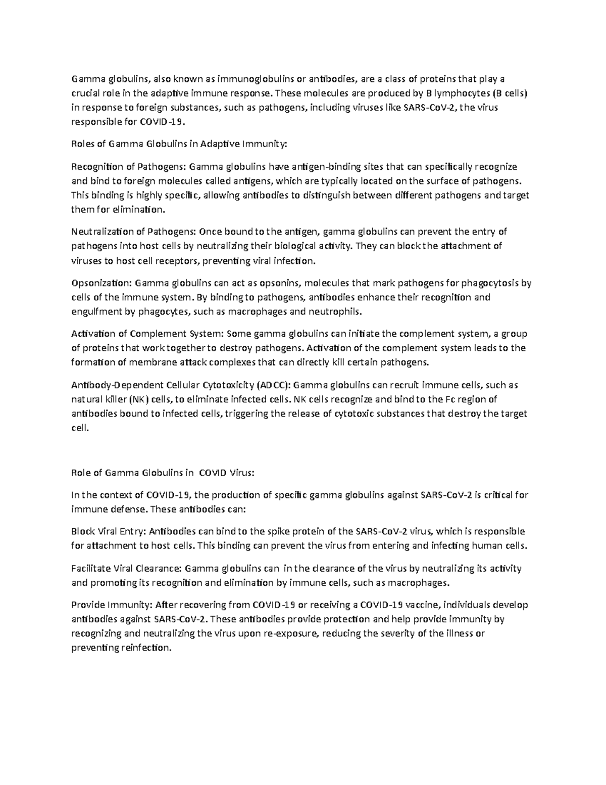 Gamma Globulins Assignment Gamma globulins, also known as