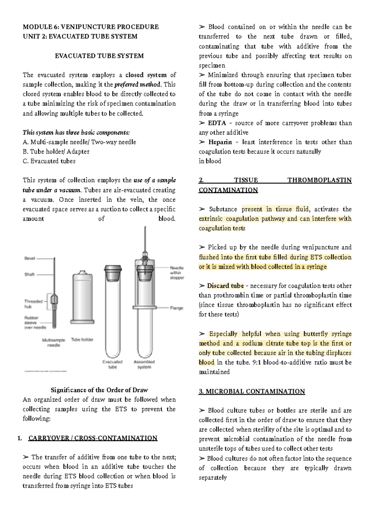 PMLS 2 Module 6 - MODULE 6: VENIPUNCTURE PROCEDURE UNIT 2: EVACUATED ...