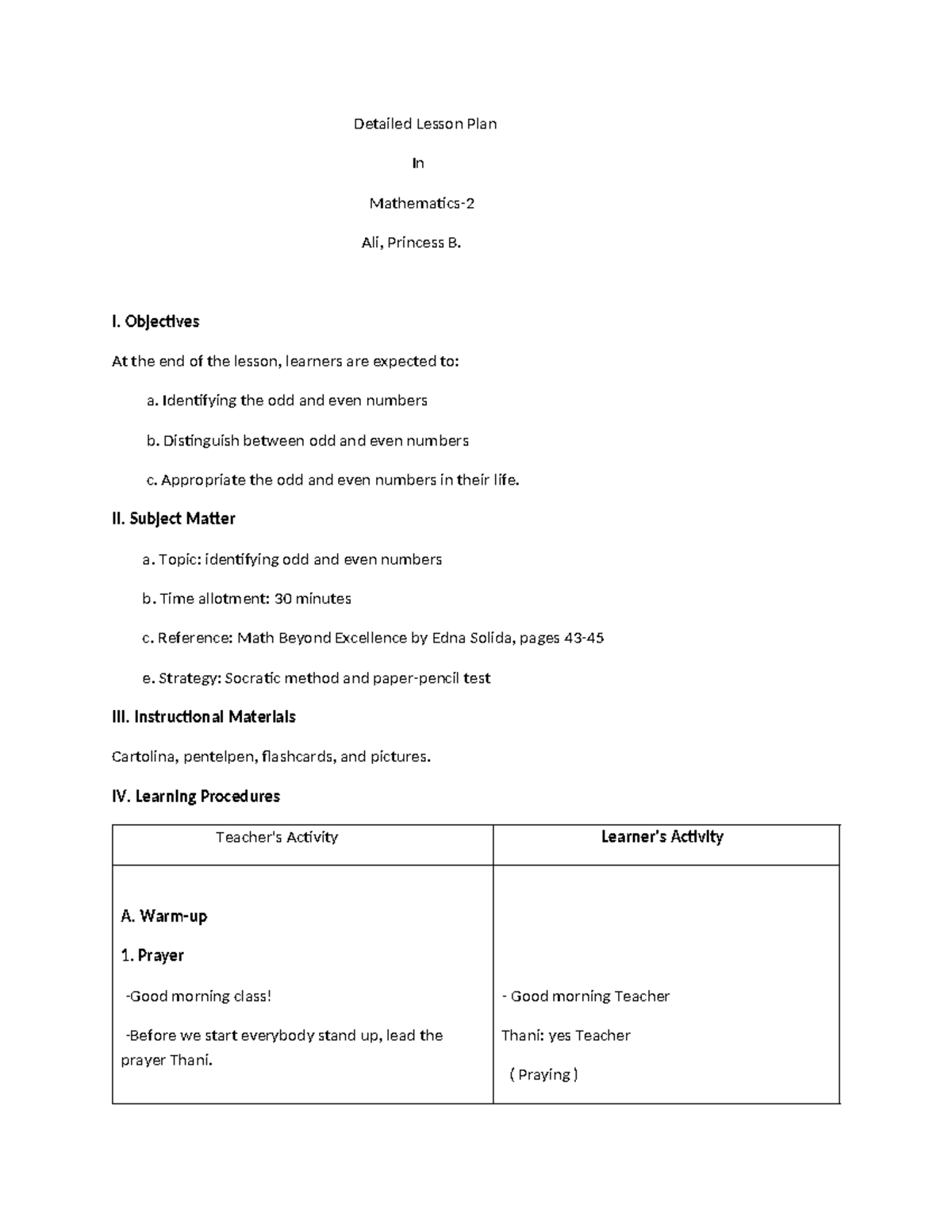 DLP - MATHEMATICS - Detailed Lesson Plan In Mathematics- Ali, Princess ...