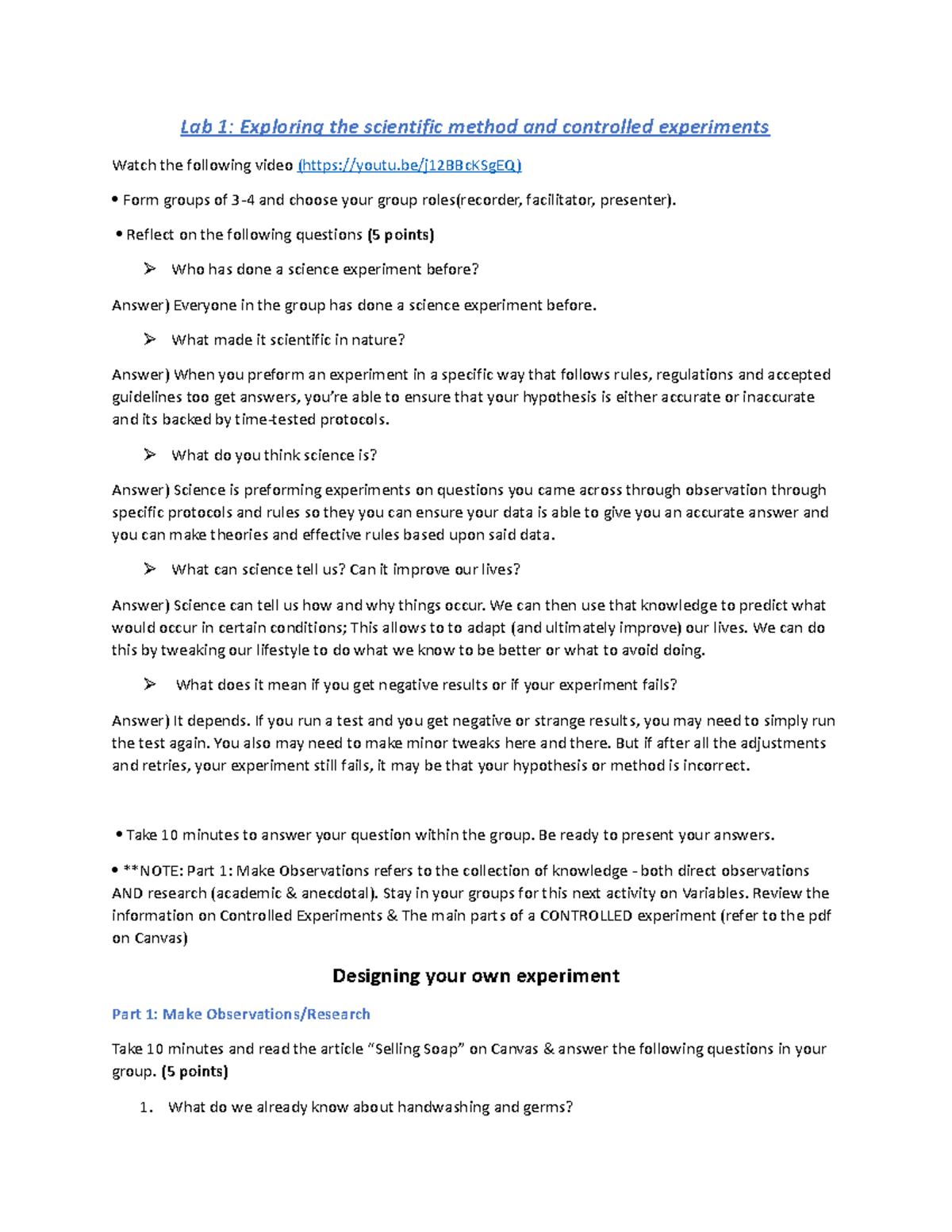 Lab 1 - lab - Lab 1: Exploring the scientific method and controlled ...