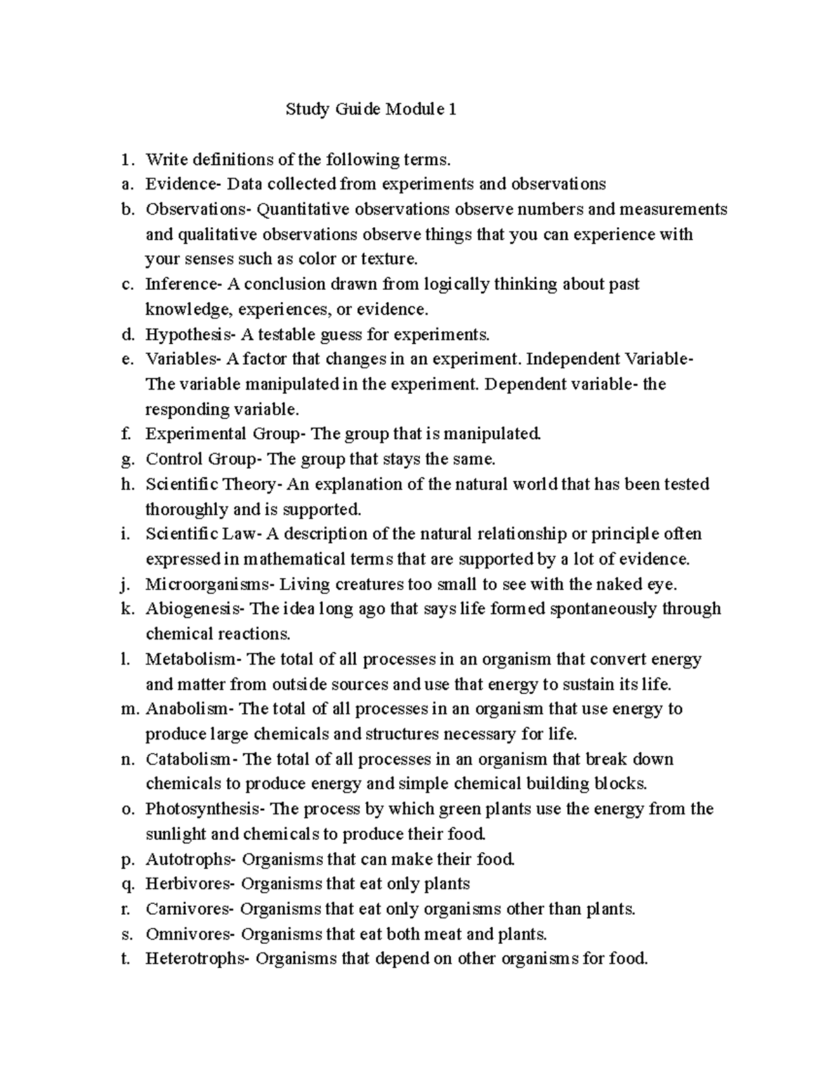 Study Guide Module 1 - A. Evidence- Data Collected From Experiments And ...