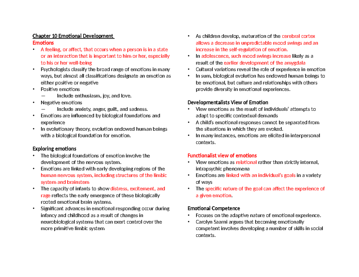 Psy 2040 final notes - Chapter 10 Emotional Development Emotions A ...