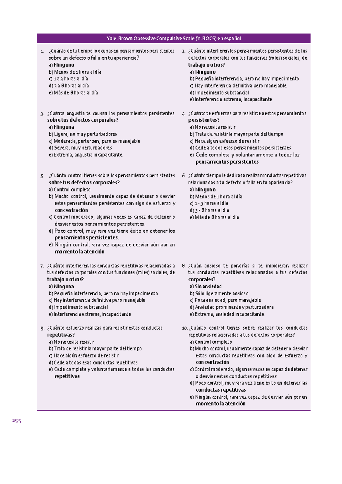 TEST YALE Broen - Yale-Brown Obsessive Compulsive Scale (Y-BOCS) en ...