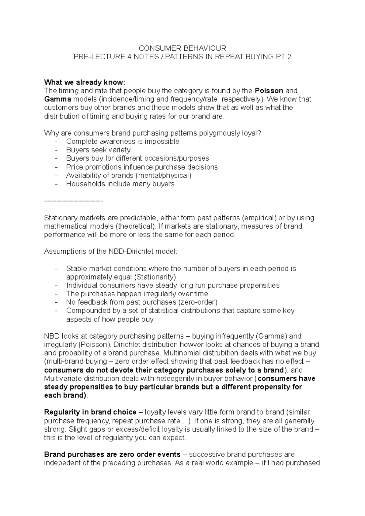 Consumer Behaviour lecture Notes W4 - CONSUMER BEHAVIOUR 4 NOTES ...