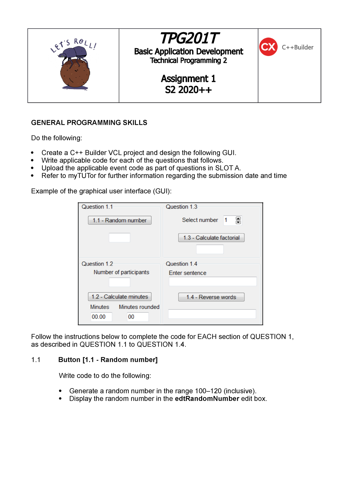 TPG201T Assignment 1 S2 2020++ - TPG2 01 T Basic Application ...