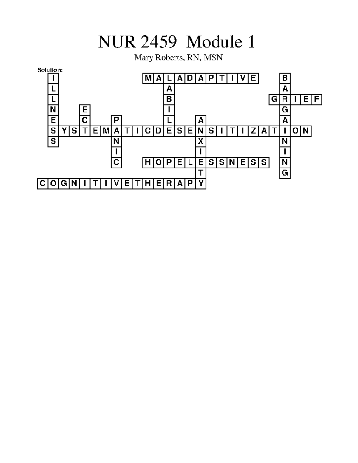 Module 1 Solution page - Puzzle to test your knowledge - NUR 2488 - NUR ...