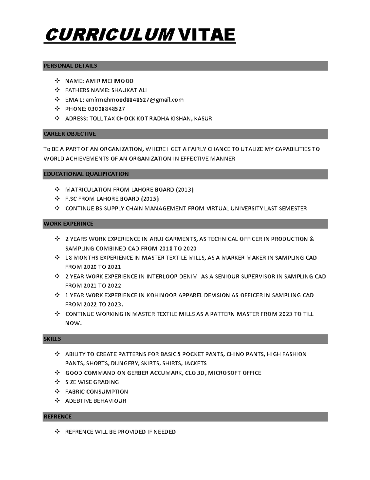 Amir Mehmood updated resume9AUGPDF CURRICULUM VITAE PERSONAL